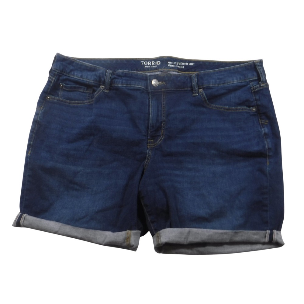 Torrid Perfect 10 Bermuda Shorts Vintage Stretch Denim Dark Wash Cuffed Mens 20